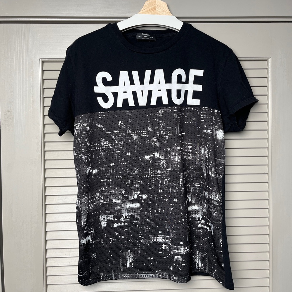 Bershka Black and White Cityscape Tee